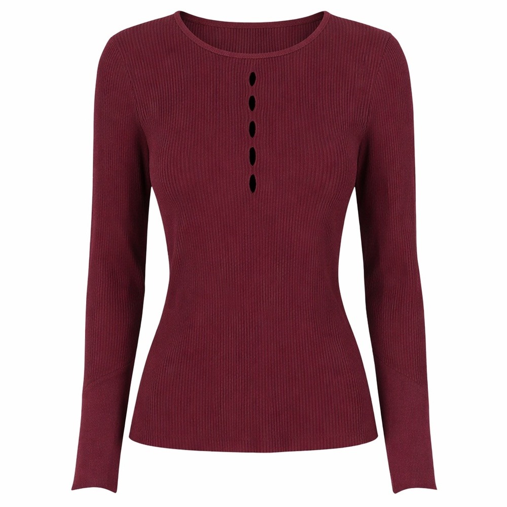 Montgomery Post Ribbed Top M Burgundy NWT Keyhole Long Sleeve Goth